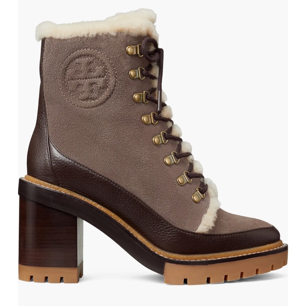 NEW TORY BURCH Miller Shearling Lug Sole Ankle Boots 95mm Suede Leather